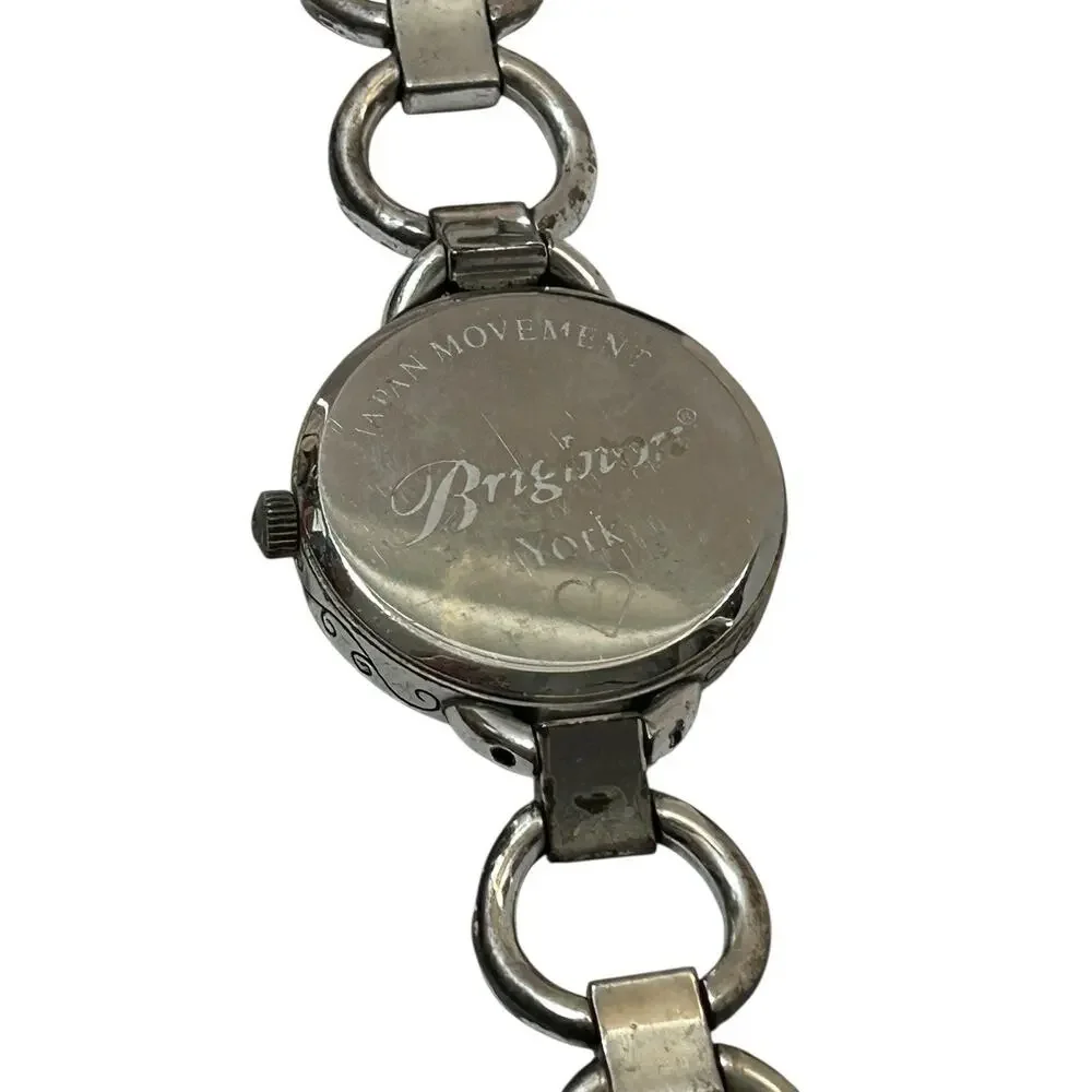 Brighton Watch York Women Silver Tone Link Bracelet w/White Dial Heart READ
